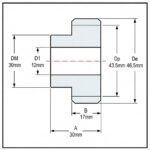 Recht gefreesd tandwiel moduul 1,5 Z = 29